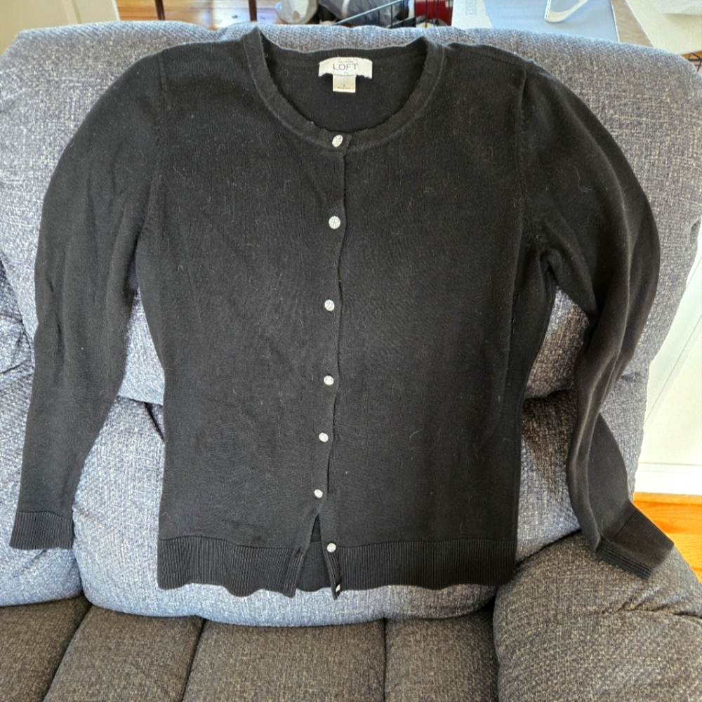 Ann Taylor Loft Sparkly Buttons Black Cotton Cardigan Size Small